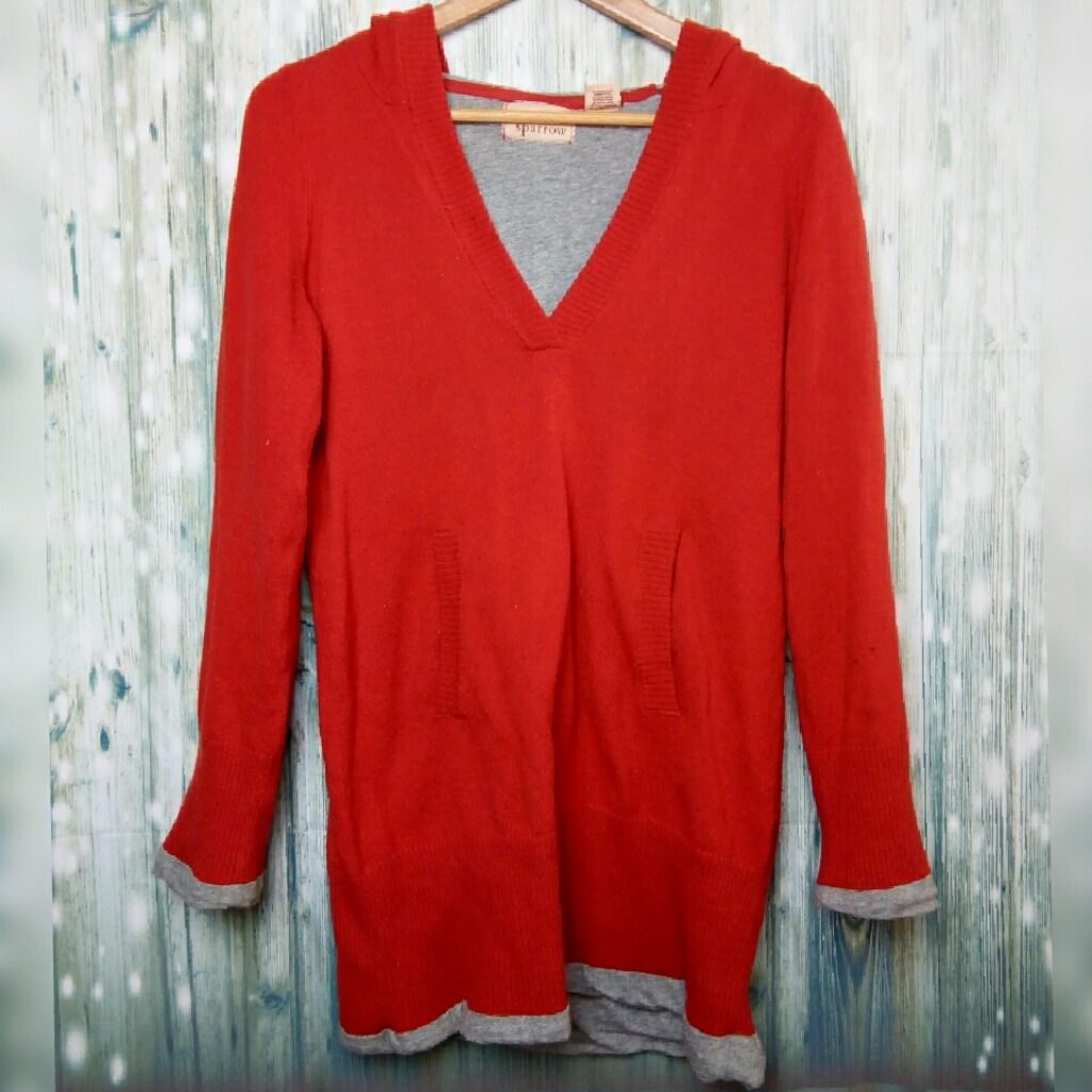 Sparrow Anthropologie Cotton & Lambswool Hoodie Redish Orange Small